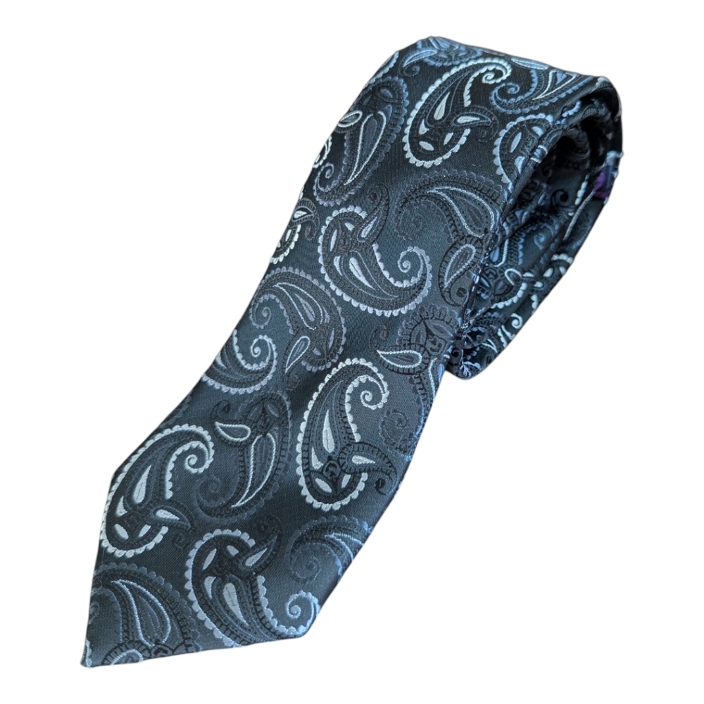 silk Elegant Paisley Tie - Black and Gray